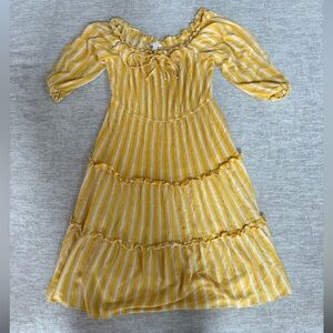 Large Lauren Conrad Yellow Striped Tiered Off-Shoulder Dress